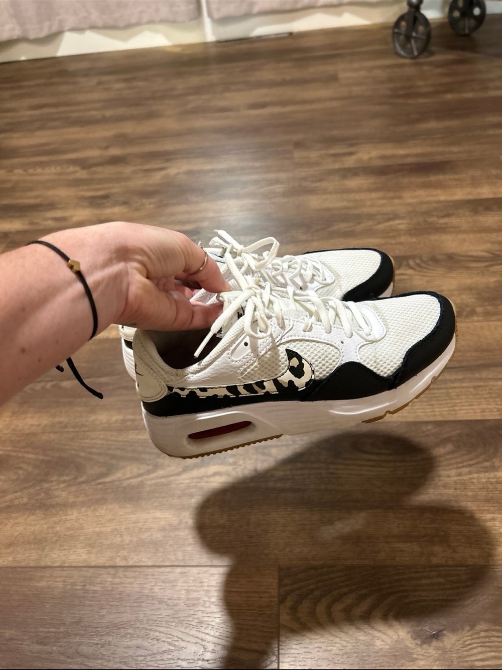 White and Black Women's Athletic Sneakers with Cheetah Accent
